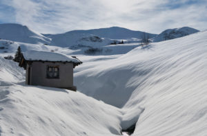 Hut on the Fideriser Heubergen, ski area in the canton of Graubünden, Switzerland Hut on the Fideriser Heubergen, ski area in the canton of Graubünden, Switzerland